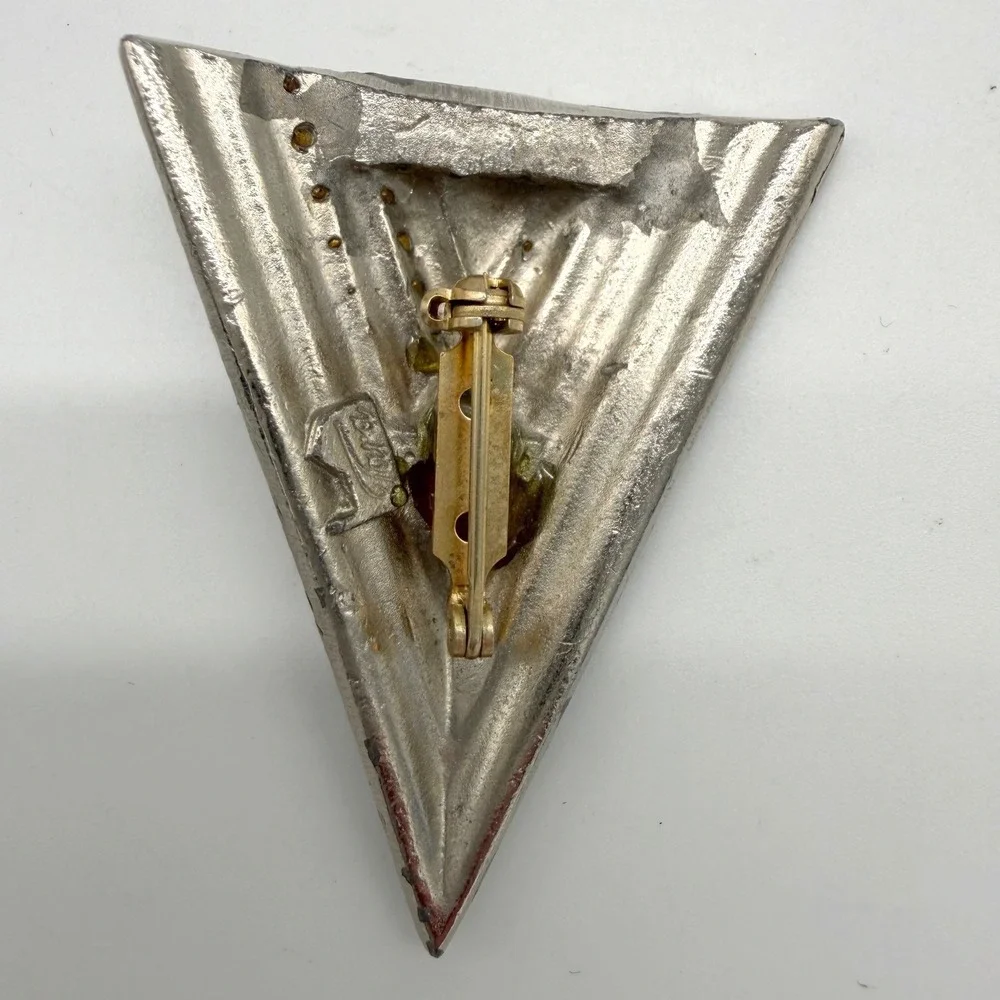Vintage Signed TARA Black Clear Rhinestone Triangle Brooch